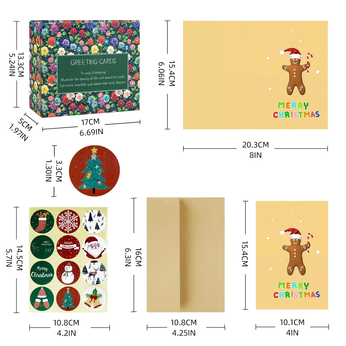 24 Pcs 6x4 inch Christmas Greeting Cards with Envelopes New Year Card Packed in Box