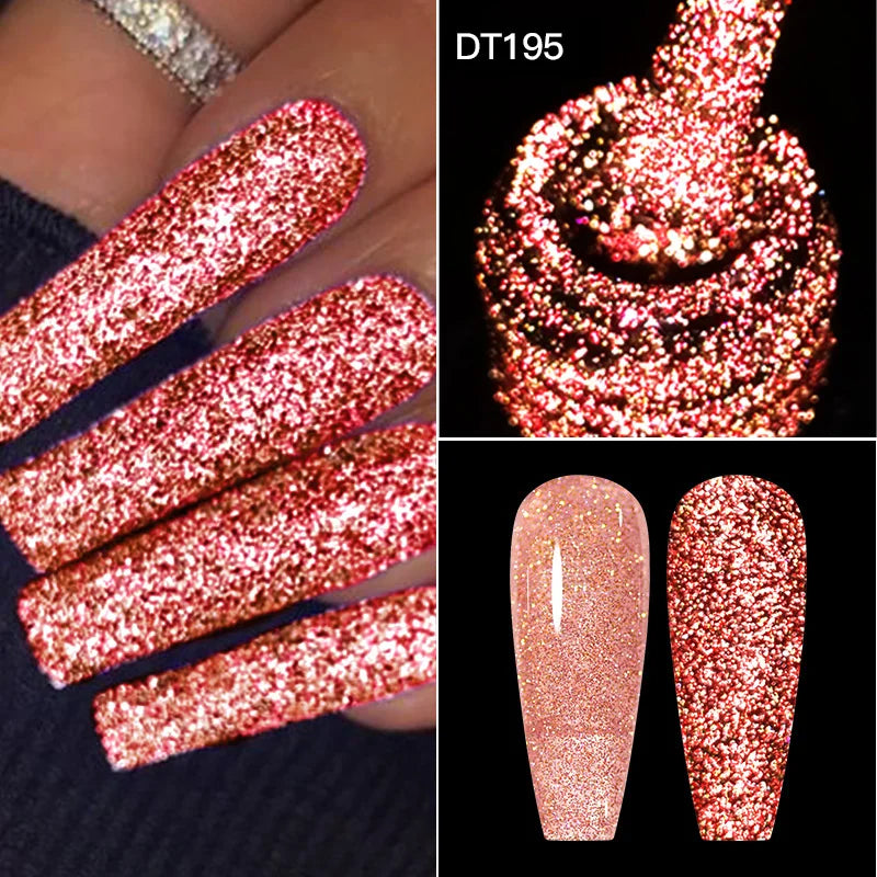 MEET ACROSS Sparkling Rose Pink Reflective Glitter Gel Nail Polish 7ML Nail Gel Manicure Semi Permanent UV LED Varnish Nail Art