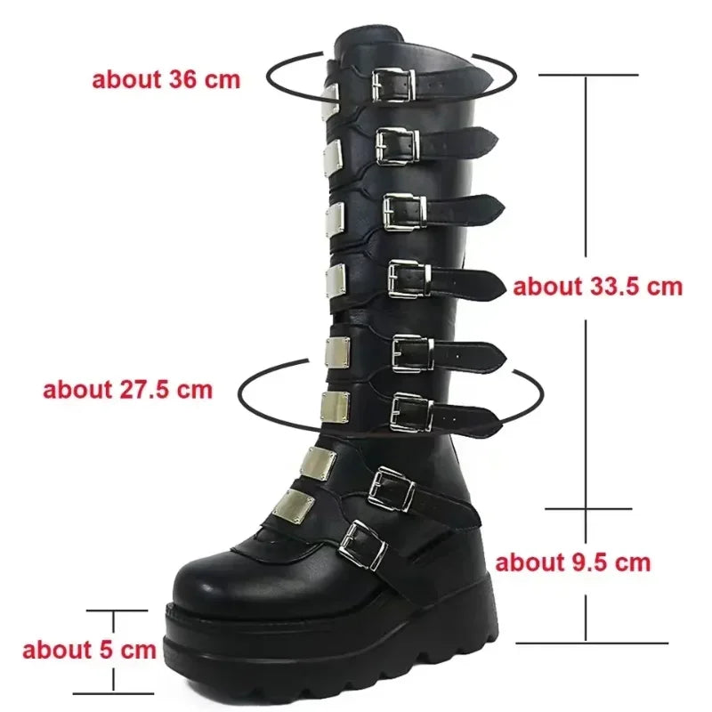 Boots Flat Platform Zipper Women's Rubber Shoes Rain Winter Footwear Boots-Women RPound Toe Clogs Lolita Autumn Elegant Mid Calf