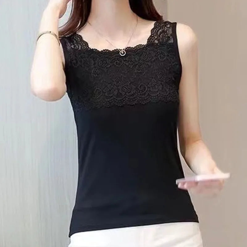 2024 Summer Top Women Sleeveless Lace Tank Top Sexy Women's T-shirt Vest Tank Tops Female Vest Tops White Black Underwear Women