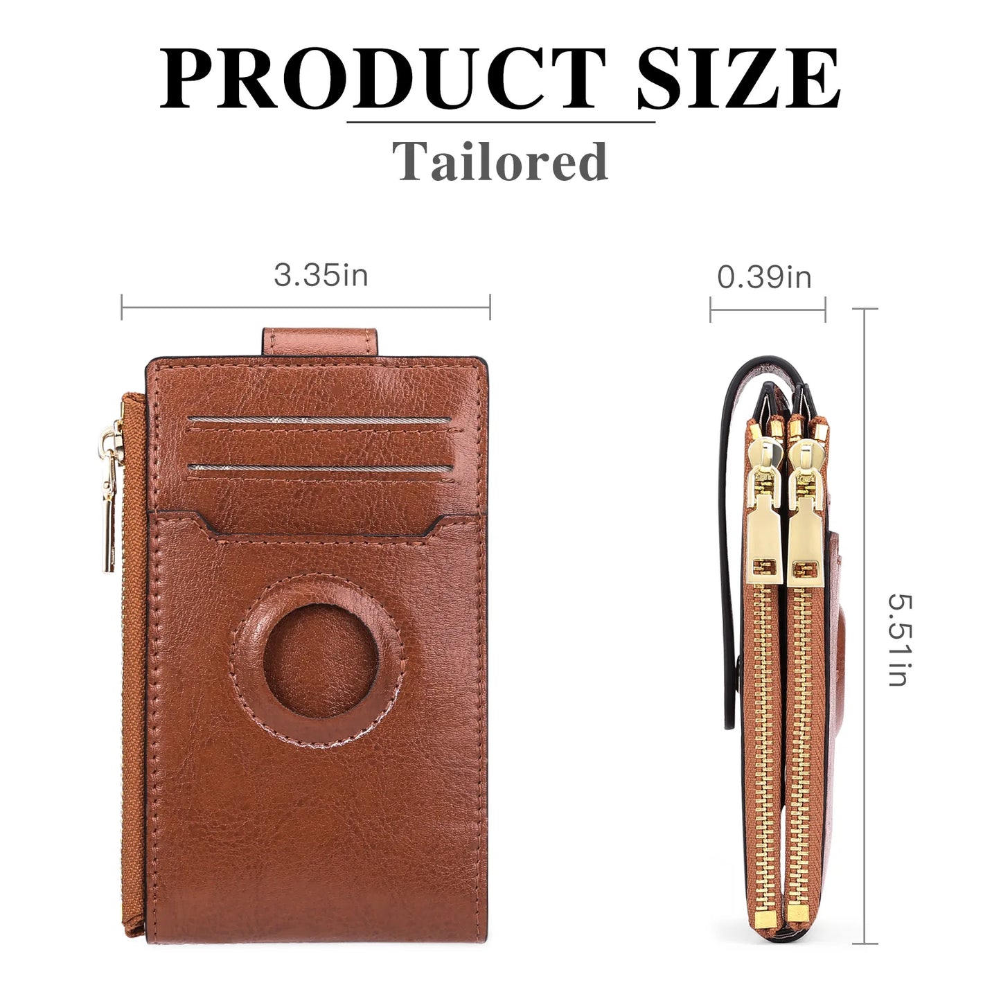 2023 New Leather Ladies ID Credit Card Holder Zipper Coin Purses AirTag Tracker Large Capacity RFID Anti-theft Brush Dollar Clip