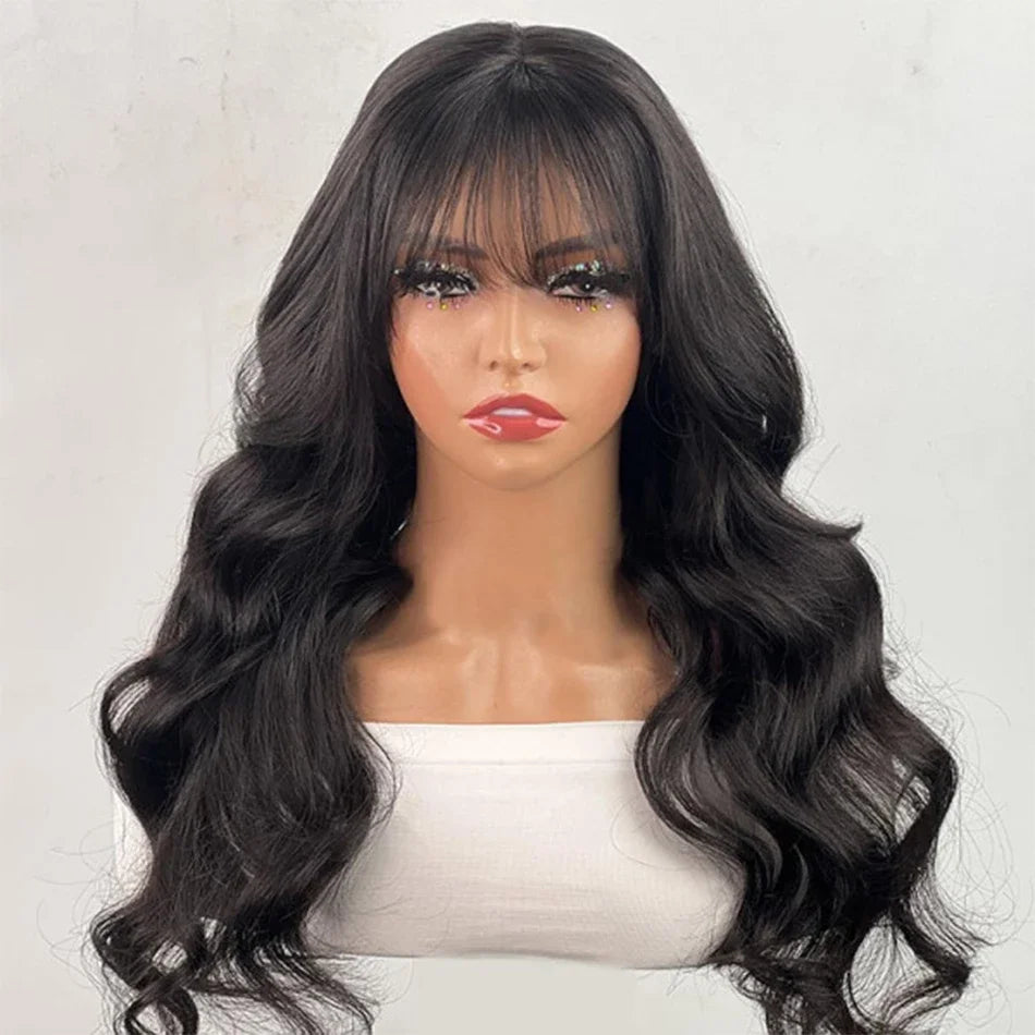 30 inch Body Wave Human Hair Wigs with Bangs Wig Brazilian Hair Wig with Bangs Full Machine Made Wigs For Women 180% Density