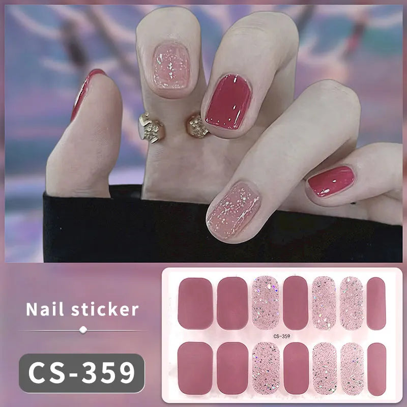 14/16Tips Fashion Gradient Nail Sticker Nail Art Stickers Self-Adhesive Simple Full Nail Wraps French DIY NAil Art Making