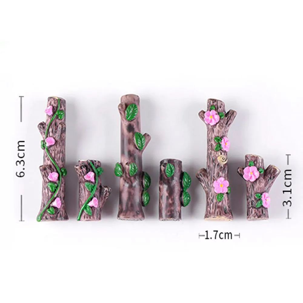 4 Pcs/set Peach Blossom Morning Glory Leave Tree Stump Bonsai Micro Landscape Moss Ornament Fairy Garden Home Decoration