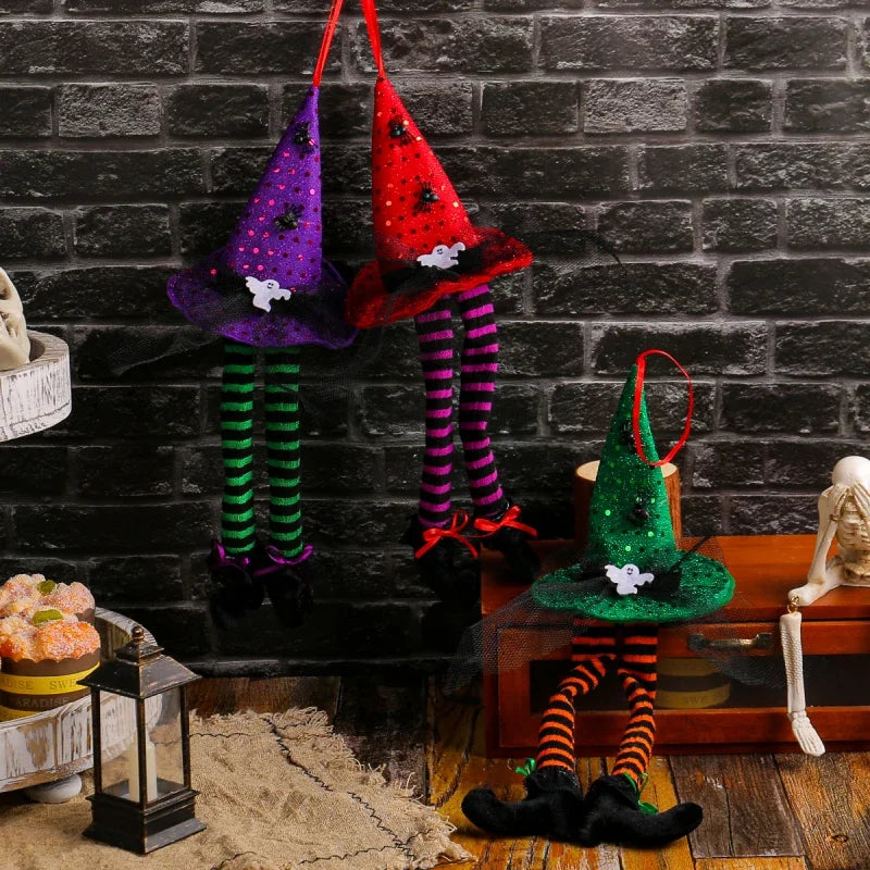 Halloween Witch Hat Long Leg Hanging Decoration Ghost Festival Striped Leg Decoration Halloween Glow Witch Hat Long Legs Pendant