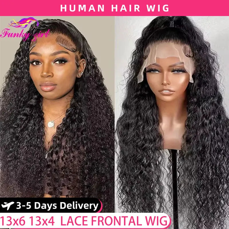 Brazilian Remy Human Hair Water Wave Lace Front Wig 180% Density Deep Curly Human Hair Wigs For Women 4x4 Lace Closure Cheap Wig