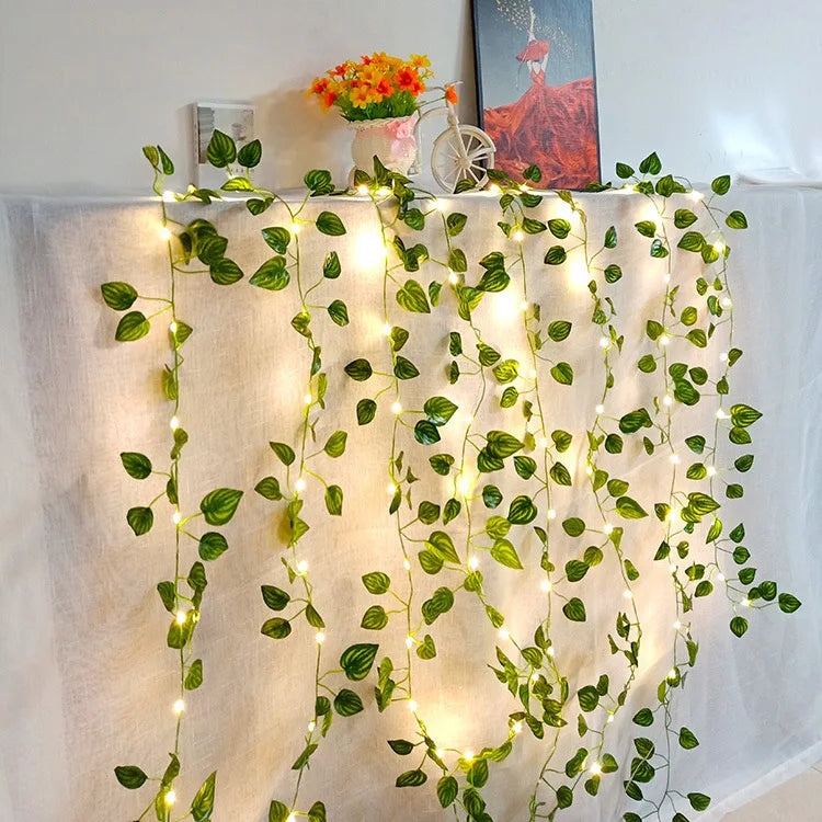 2Meter Fake Green Leaf Ivy Vine with LED Lights String for Home Bedroom Decor Wedding Glowing Artifical Plant Garland Home Decor