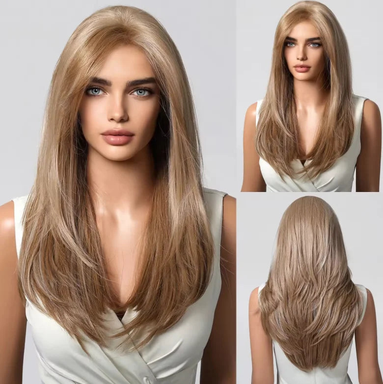 LOUIS FERRE Platinum 13*6 Lace Front Synthetic Wigs for White Women Long Straight Layered Wig Free Part Daily Party High Density