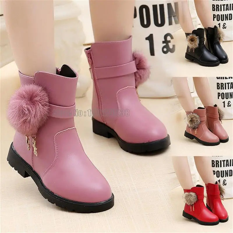 Ankle Boots Girls New Winter Kids Children Cotton Plus Velvet Warm Snow Casual Leather Shoes