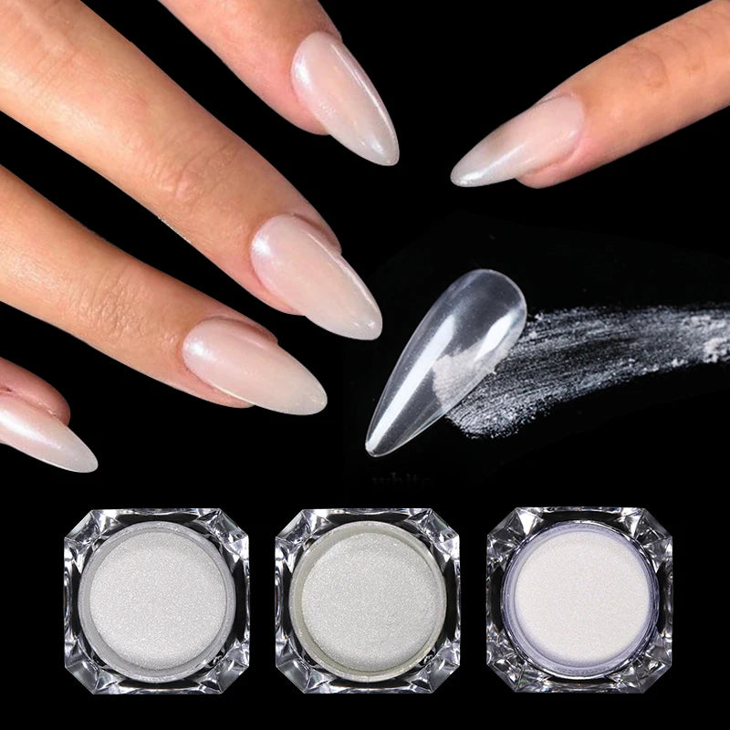 Aurora Pearl Nude Pink White Nails Glitter Dust Chrome Moonlight White Rubbing on Powder Shell Mirror Pigment Nail Art Supplies