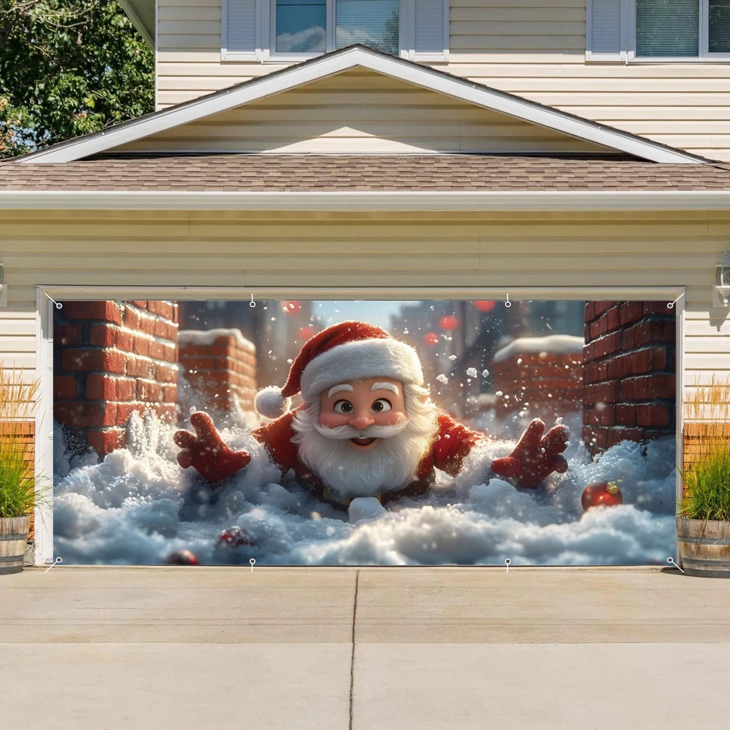 Christmas Santa Claus Garage Door Decoration Banner Large Outdoor Garage Backdrop Winter Christmas Decor Photography Background