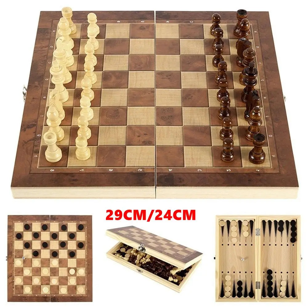 3 in 1 Chess Board Sets 29CM/24CM Folding Storage Wooden Exquisite Chess Set Travel Chess Sets for Chess Board Game 32 Chessman