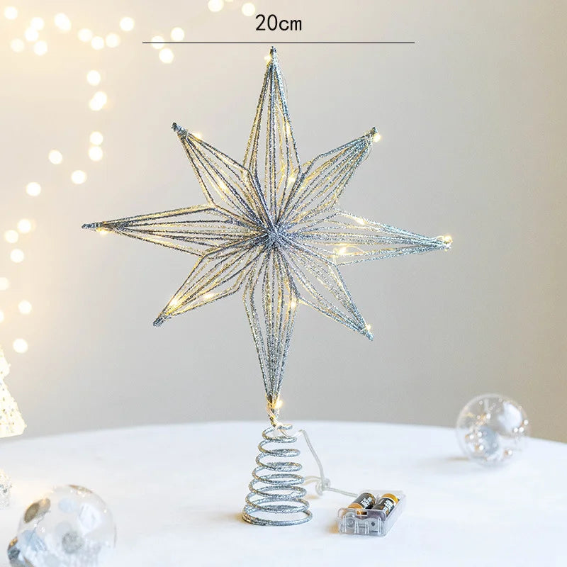 Christmas Star Tree Topper with Warm White Lights Pre-lit Glittered Star Treetop Lighted Xmas Treetop for Home Decorations