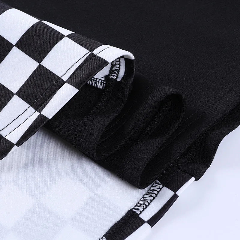 Y2K Houndstooth Color Block Mosaic Skirts Micro-trum Contrast Dark Style Pleated Skirts Women's High-waist Street Trend Skirts