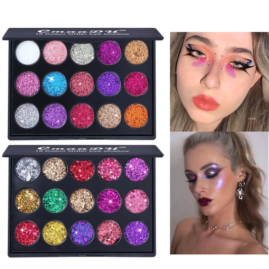 15 Colors Diamond Sequin Eyeshadow Palette Waterproof Glitter Eyeshadow Powder Long Lasting Face Highlighter Stage Show Makeup