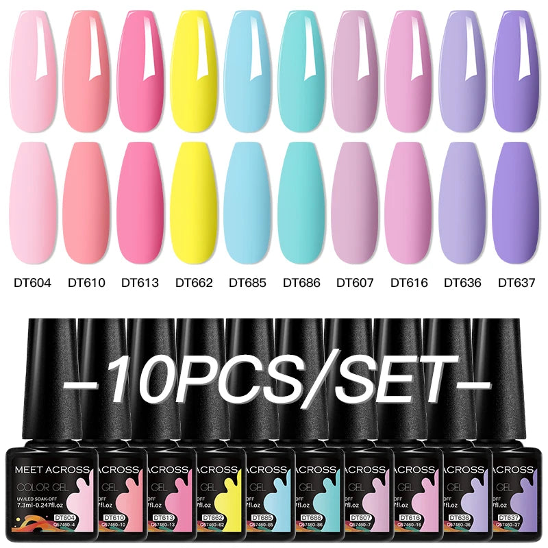 10Pcs Gel Nail Polish Set Macaron Color Semi Permanent UV Gel Varnish For Summer Long Lasting Manicure Kit Soak Off Nail Supplie