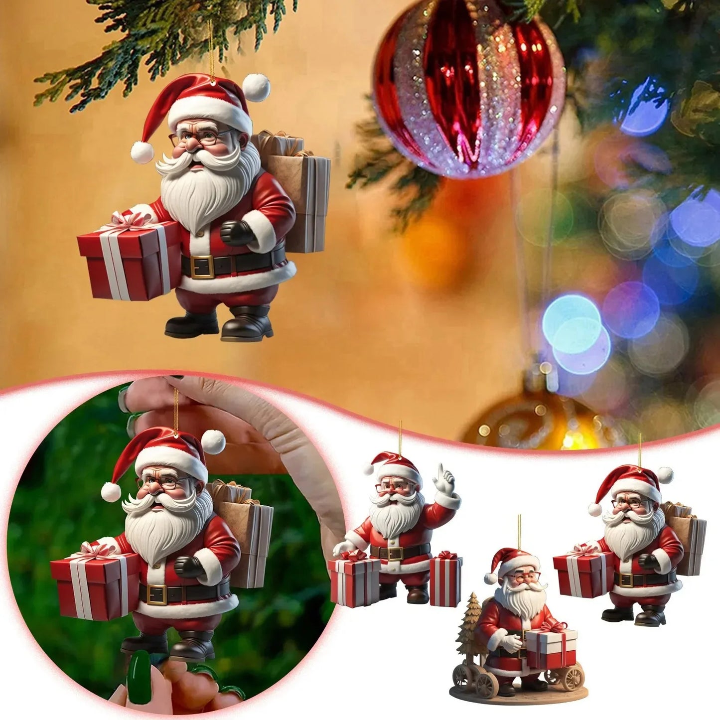 2D Christmas Santa Claus Snowmen Pendant Christmas Tree Hanging Oranment New Year 2024 Gift Xmas Tree Decoration for Home Decor