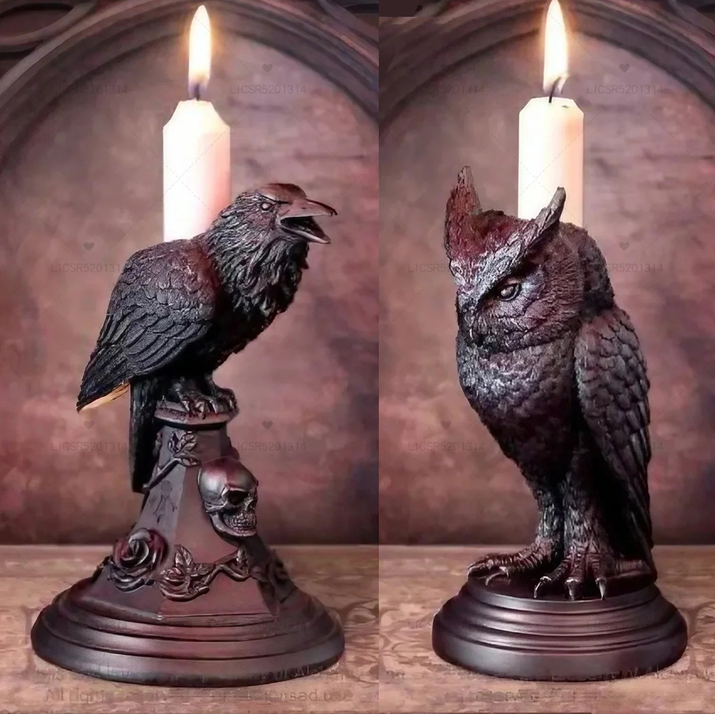 Gothic Candlestick Table Decoration Ornaments Halloween Owl / Crow Candle Holder Resin Statue Home Craft Decorations Home Decor