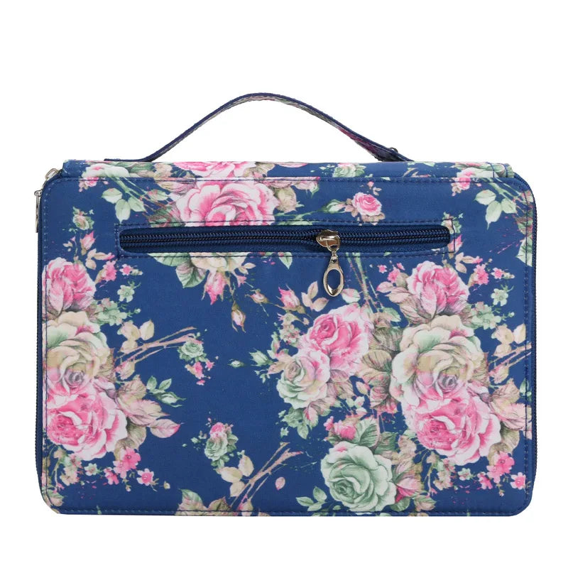 Colorful Flower Pattern 252 Slot 5 Layer Zipper Portable Shoulder Strap Polyester Pencil Case Holder Large Capacity Art Supply