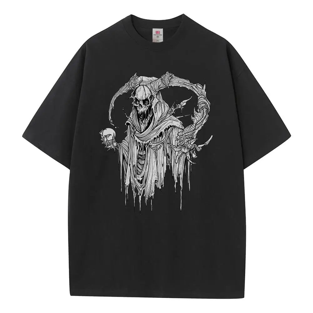 T shirt baggy style pure cotton breathable print scary pattern heavy comfort drop shoulder mens womens tops