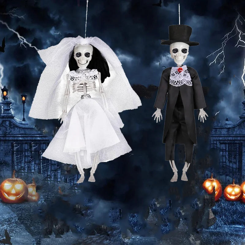 Halloween Skeleton Bride and Groom Hanging Decorations Bar Party Indoor Live Decoration Prank Haunted House Props