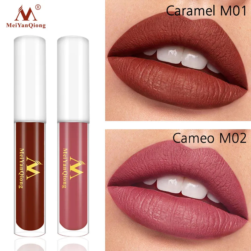 MeiYanQiong Lipgloss Matte  Lip Gloss Velvety Lipstick Liquid Matte Waterproof Lip Tint Full & rich Sexy Lip Makeup Cosmetic