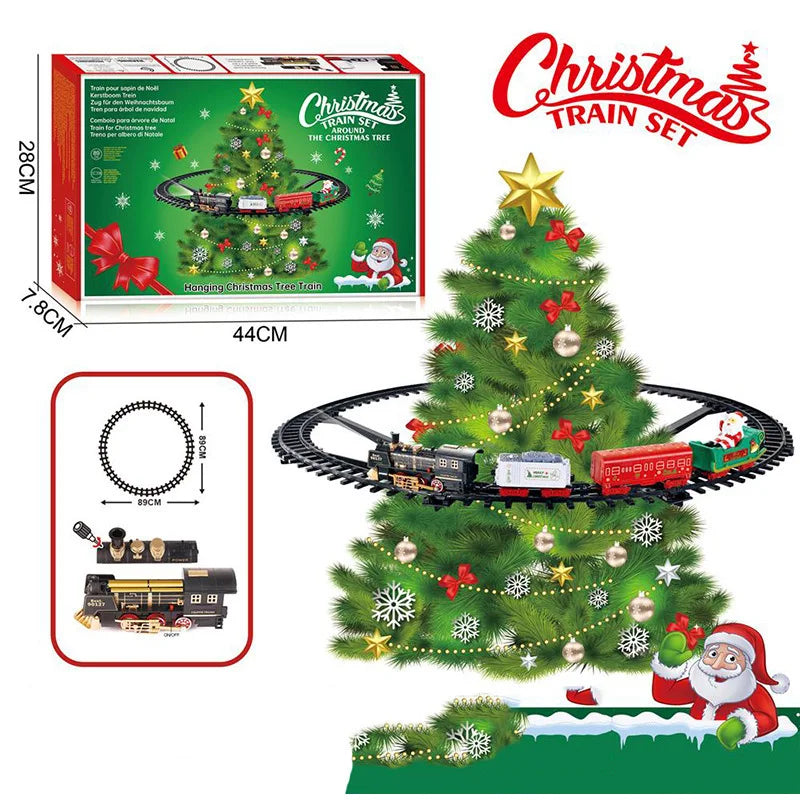 Christmas Train Set With Lights Sounds Railway Tracks Sets Locomotive Engine Fo Christmas Tree Gift For Kids Train Toy Car