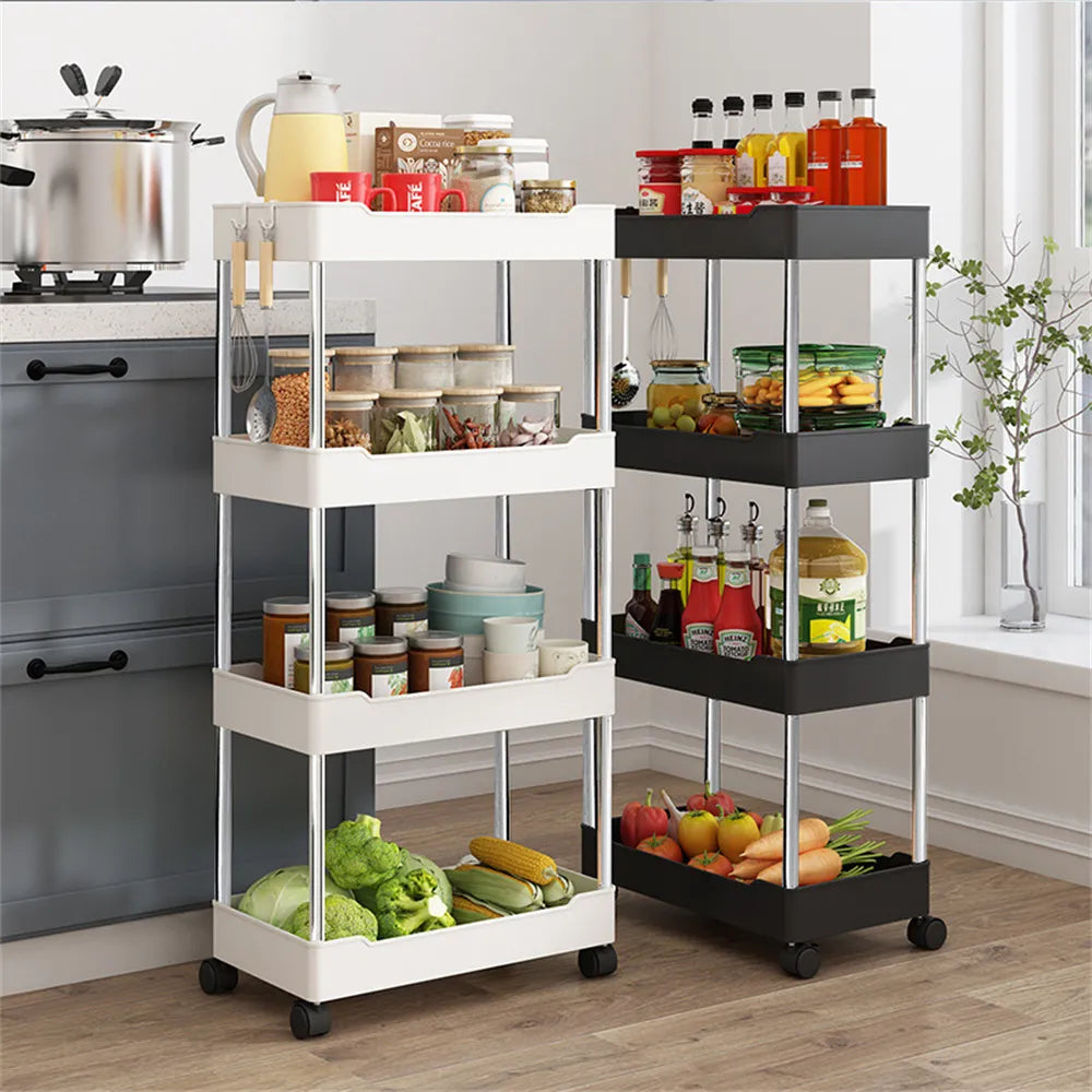 3/4 Tier Rolling Utility Cart Storage Shelf Movable Gap Storage Rack Kitchen Bathroom Slim Slide Organizer Shelf Livingroom Rack