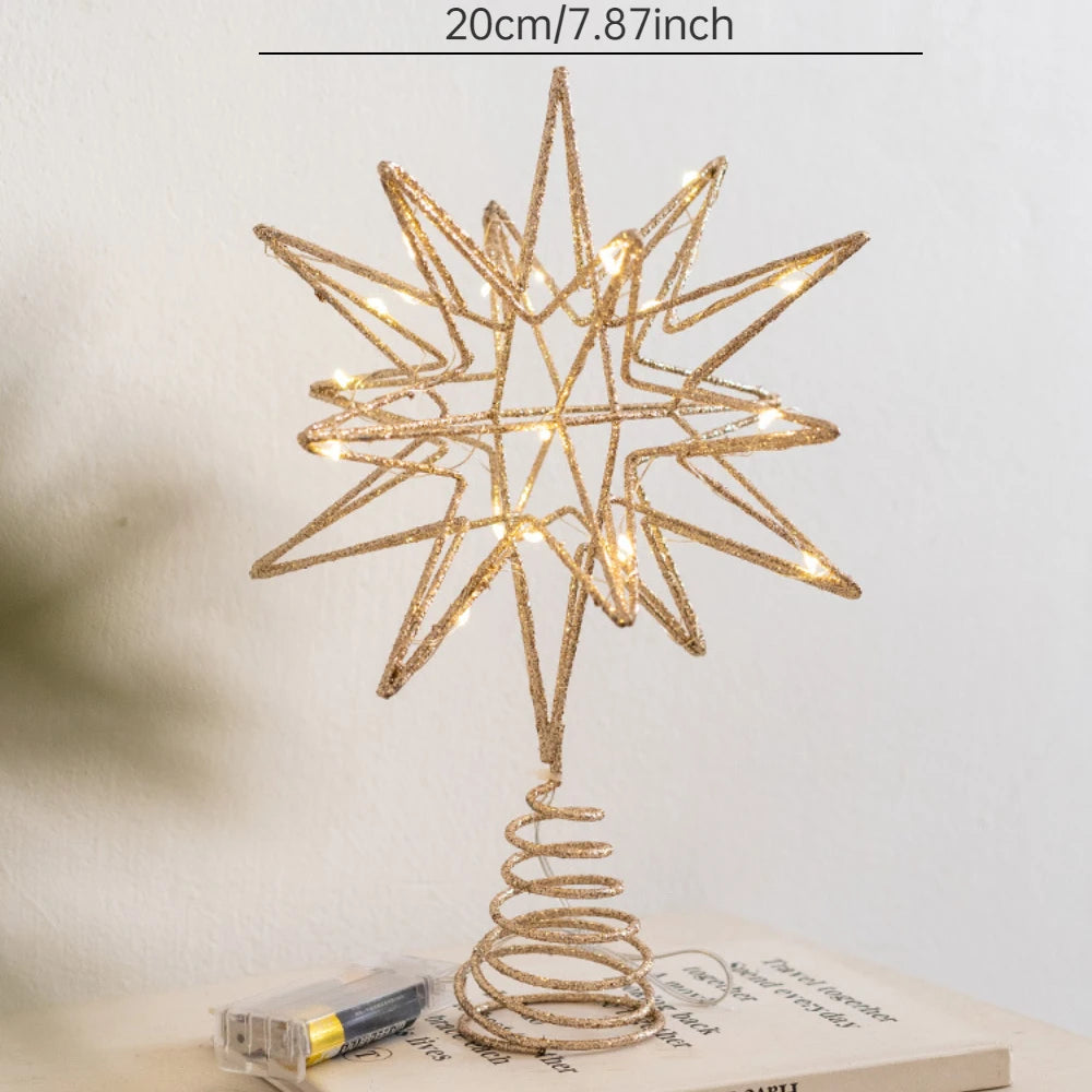 Christmas Star Tree Topper with Warm White Lights Pre-lit Glittered Star Treetop Lighted Xmas Treetop for Home Decorations