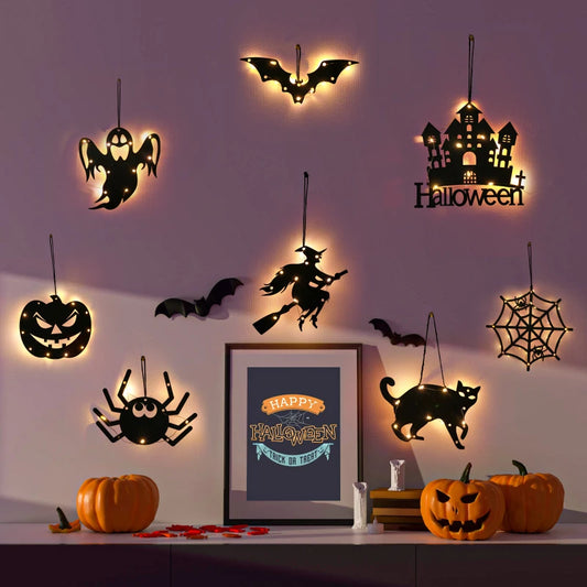 10LED Halloween Hanging Castle Witch Ghost Spider Web Luminous Charm Halloween Party Horror Props Indoor and Outdoor Decoration