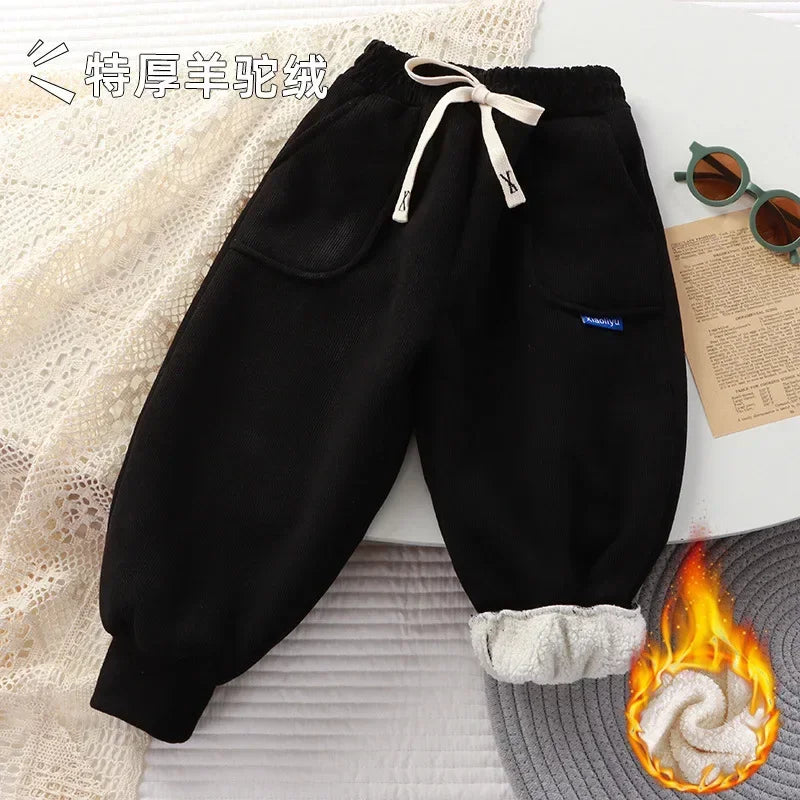 Children's Plush Pants Autumn Winter 2023 Trousers for Kids Thickened Warm Casual Boys Sports Pants Girls Velvet Sweatpants