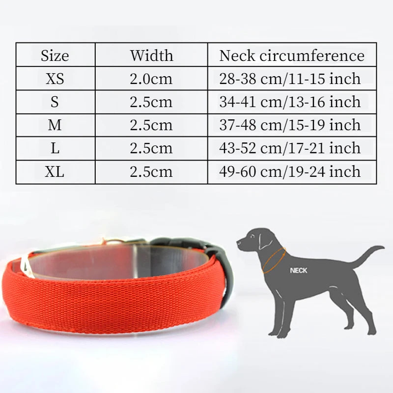 Adjustable LED Dog Collar Glowing Anti-lost Night Safety Pet Luminous Collar Flashing Necklace for Small Medium Large Dogs Cat