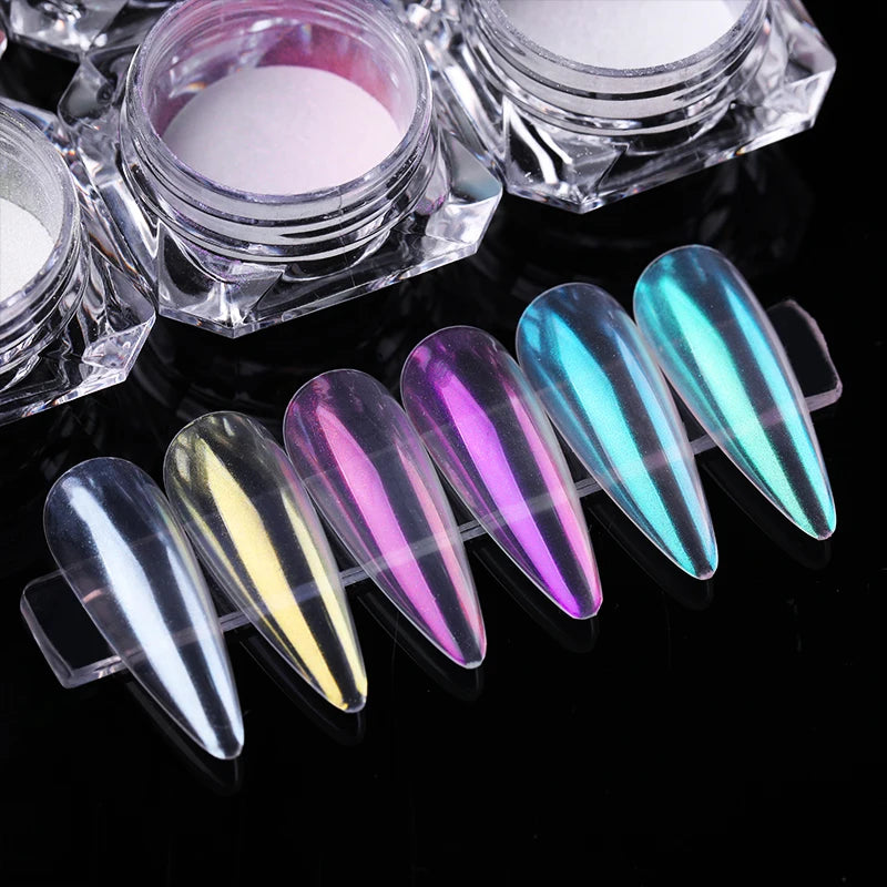 1Box Pearl Nails Glitter Powder Aurora Chrome Pigment Moonlight Shell Mirror Rubbing Dust UV Gel Polish Nail Supplies Decoration