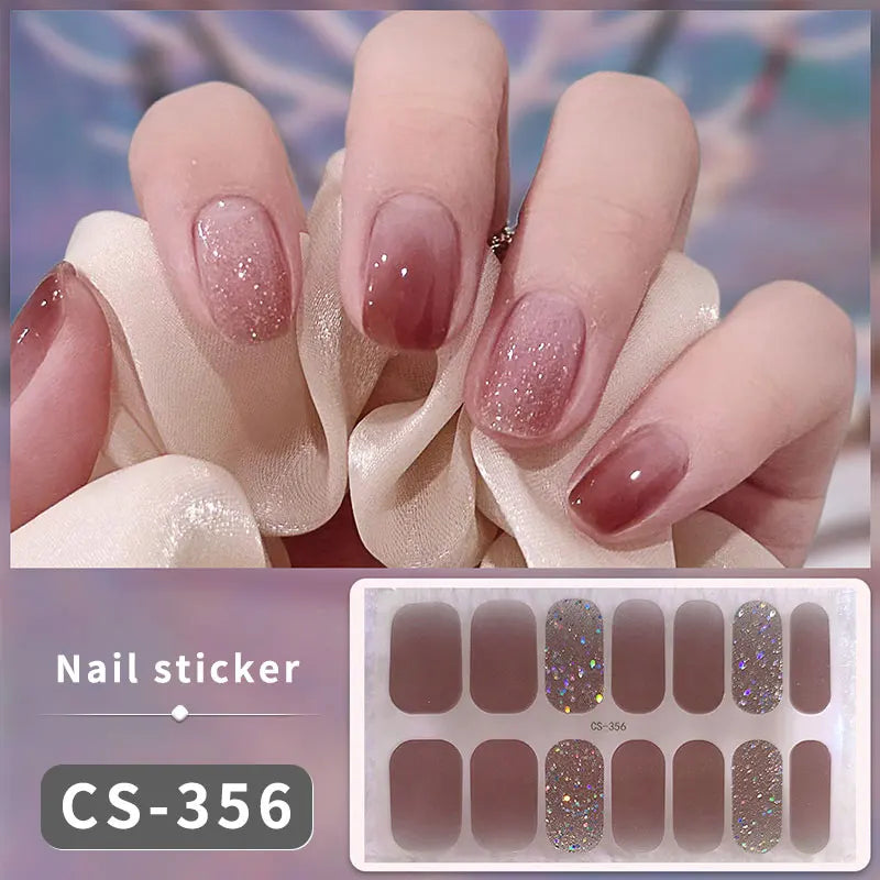 14/16Tips Fashion Gradient Nail Sticker Nail Art Stickers Self-Adhesive Simple Full Nail Wraps French DIY NAil Art Making