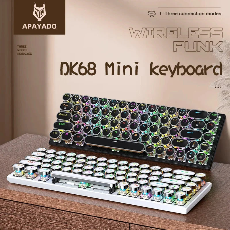 DK68 Punk Bluetooth Mechanical Keyboard,Wireless /Wired,Cool Lighting Effects,Hot-swappable, Supports PC, IPAD, IOS and Android