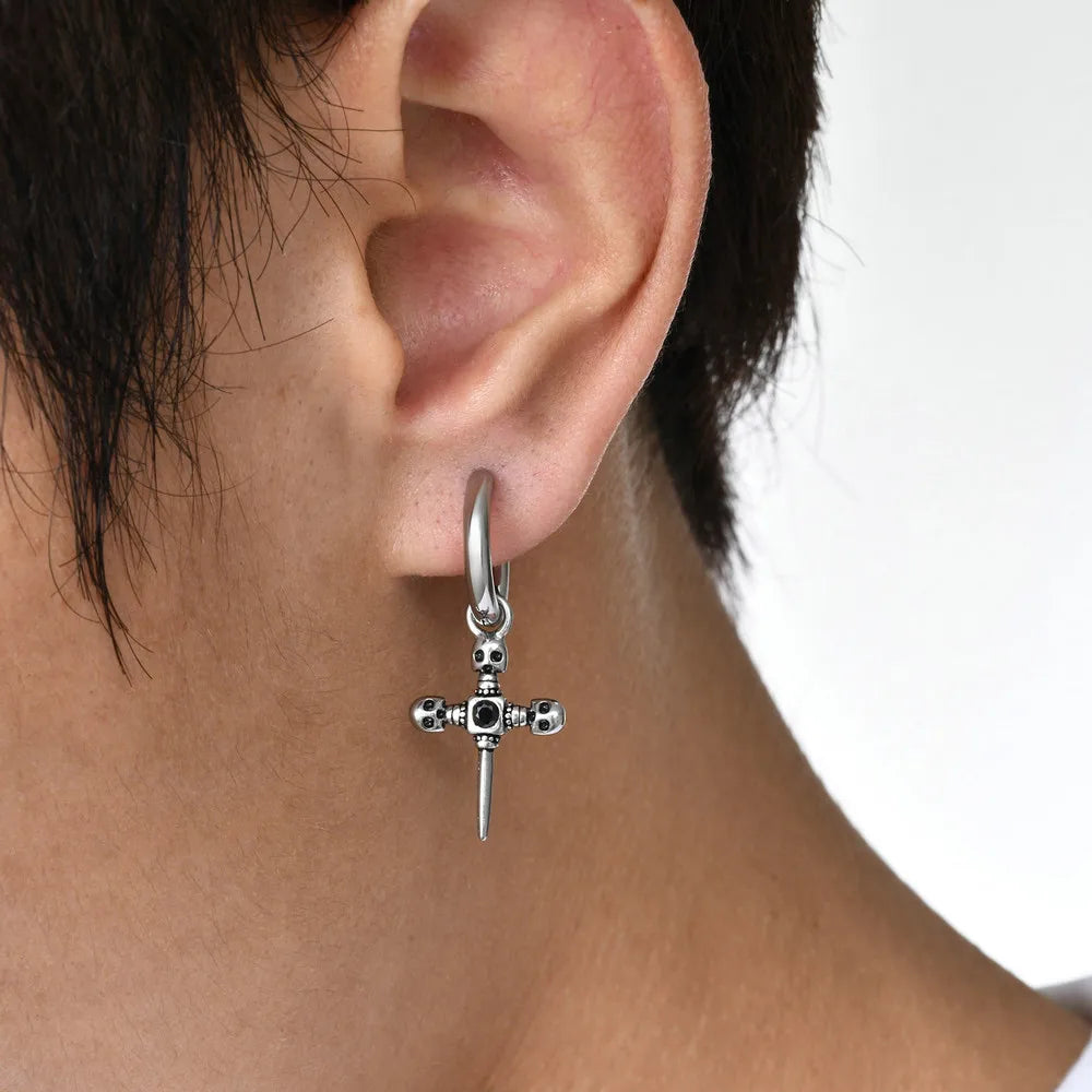 Vintage Gothic Cross Sword Dagger Dangle Earring For Men Women Stainless Steel Earring Goth Punk Hip Hop Rock Fashion Jewelry