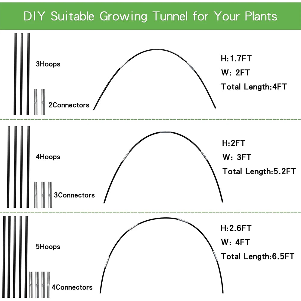 Greenhouse Hoops Grow Tunnel for Raised Beds Rust-Proof Fiberglass Frame for Garden Netting  Kit Plant Shade Cloth  Row Cover