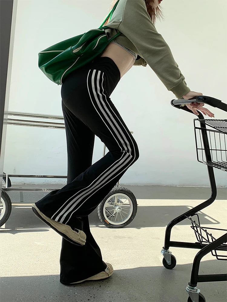 2023 Summer Women Sweatpants Baggy Casual Side Stripe Pants Sports Slim Elastic Waist Pants Black Joggers Trousers Streetwear