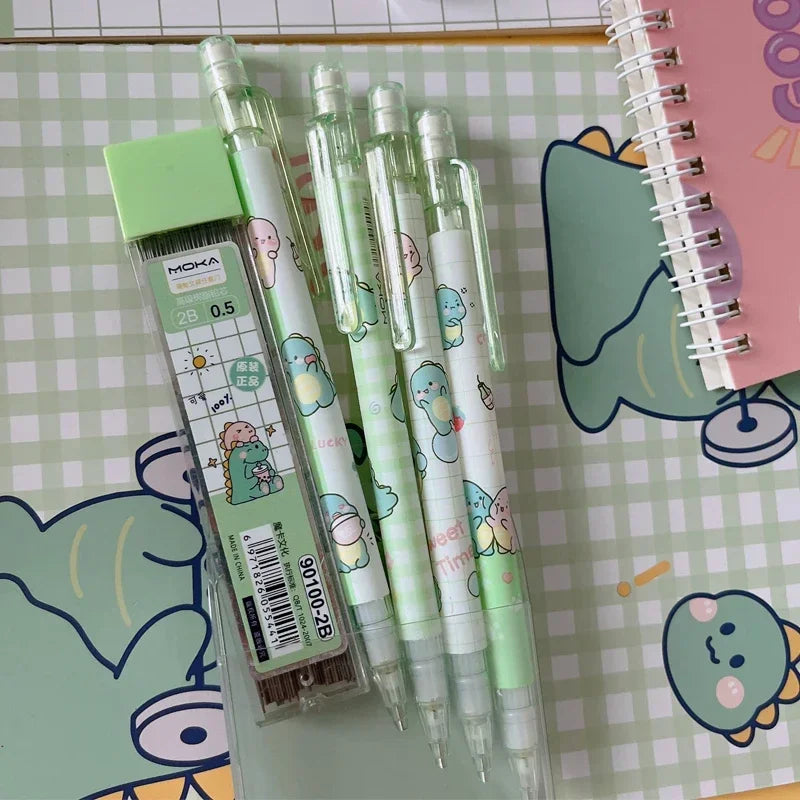 Cute Pink Mechanical Pencil Set Girl Cartoon Automatic Pencils 0.5MM with Eraser School Supplies for Kids Stationery Supplies