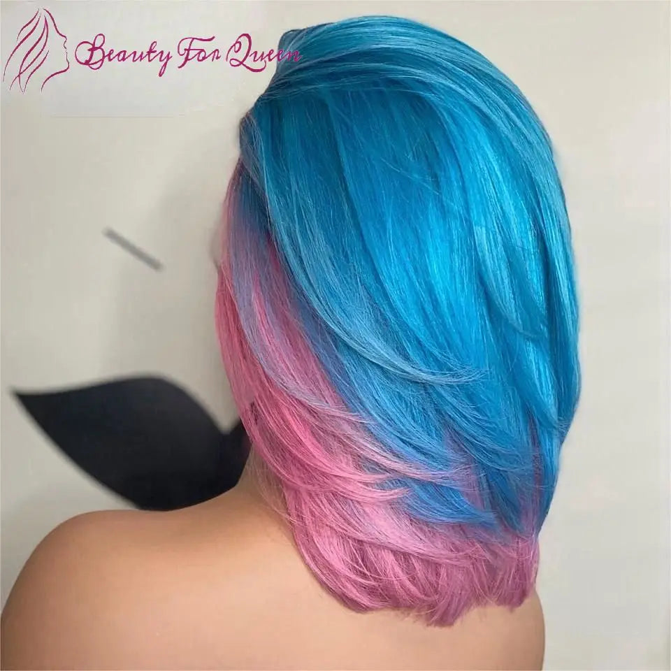 Pink Blue Straight Short Bob Wig 13x4 Lace Front Human Hair Wigs Highlight Wig Colored HD Human Hair Lace Frontal Wigs For Women