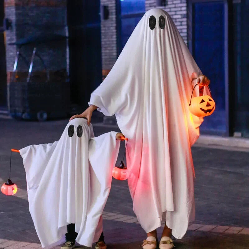 Cute Kids Halloween Horror Cloak Cape Anime No Face Cosplay Costumes Ghost White Tassels Cloak Unisex Halloween Costume Full Set