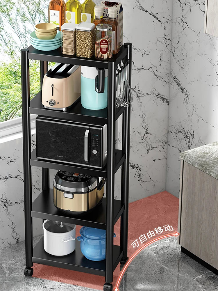 3/4/5 Tiers Trolley Rack Floor-to-ceiling Multi-layer Home Bedroom Mobile Kitchen Multi-functional Storage Storage Rack Pulley