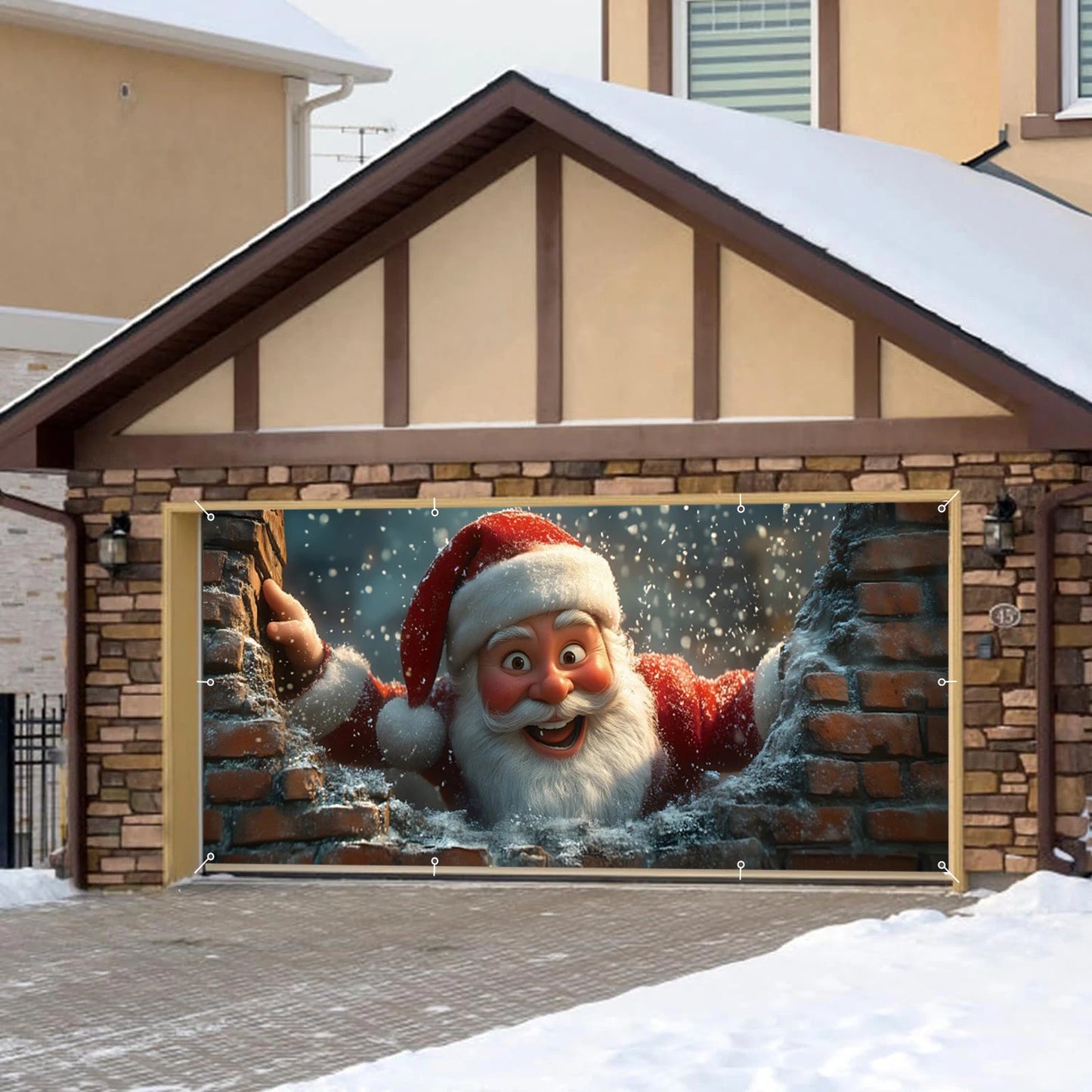 Christmas Santa Claus Garage Door Decoration Banner Large Outdoor Garage Backdrop Winter Christmas Decor Photography Background