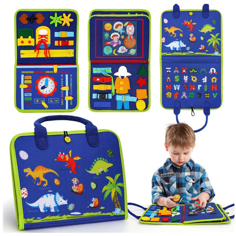 Busy Board Montessori Toys Toddlers Sensory Suitcases Preschool Learning Educational Travel Activities Motor Lacing Up Skills