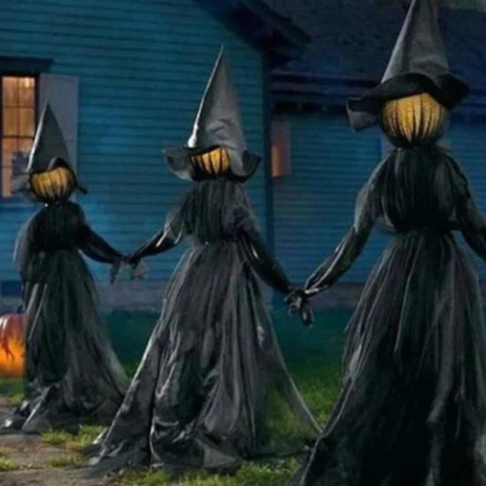 Light-Up Witches with Stakes Halloween Decorations Outdoor Holding Hands Screaming Witches Sound Activated Sensor Decor Dropship