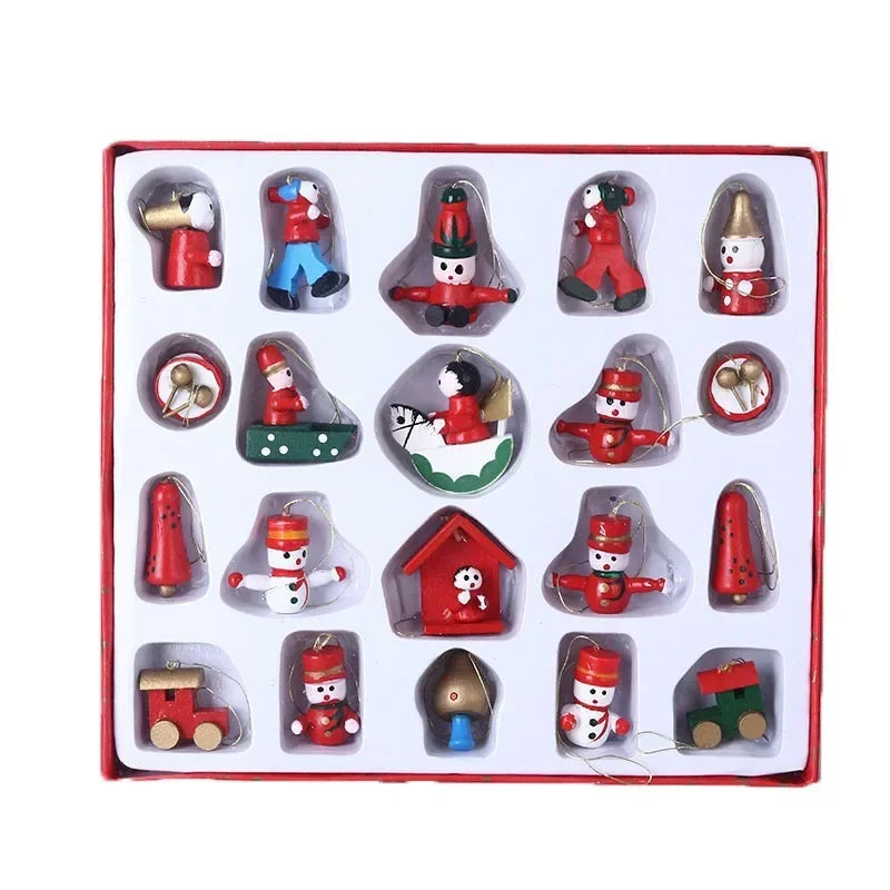 Set of Christmas Wooden Ornaments Handmade Crafted Miniature Christmas Tree Party Decorations