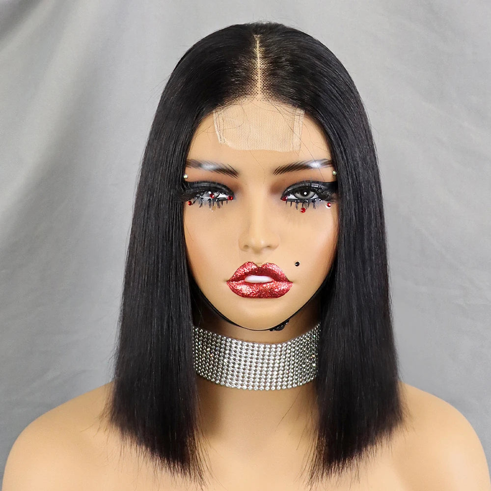 Double Drawn 12A Hair 350% Density Straight Bob Human Hair Wig Glueless 99J Bug 2x6 HD Lace Closure Frontal Wigs for Women