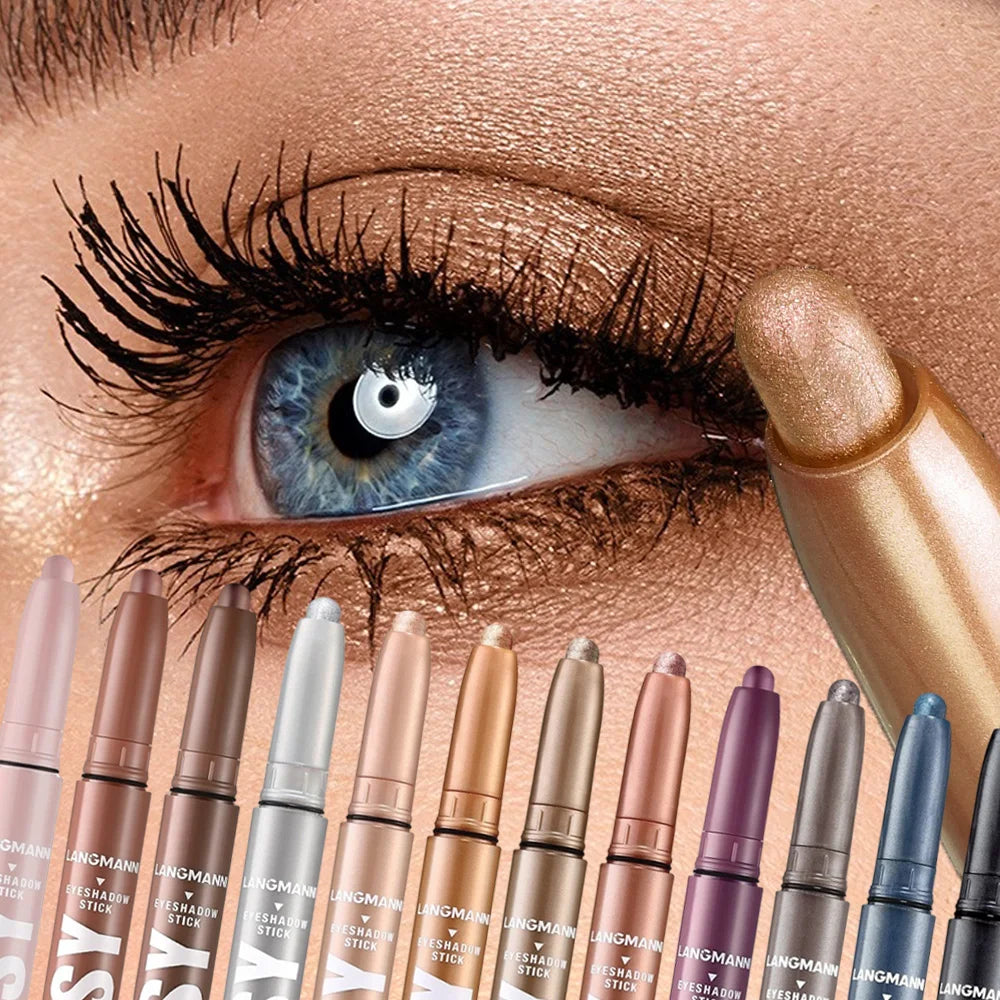 12 Colors Pearly Eyeshadow Stick Waterproof Glitter Matte Nude Eye Shadow Pencil High Pigmented Shimmer Eyeshadow Makeup Tool