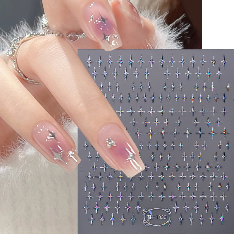 Sliver Stars Nails Stickers 3D Laser Stylish Adhesive Nail Sticker Manicure Decoration Nail Stickers for Nails Nail charms