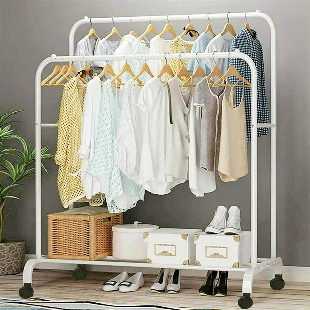 Heavy Duty Rolling Garment Rack Cloth Hanger Stand Metal Storage Shoes Organizer